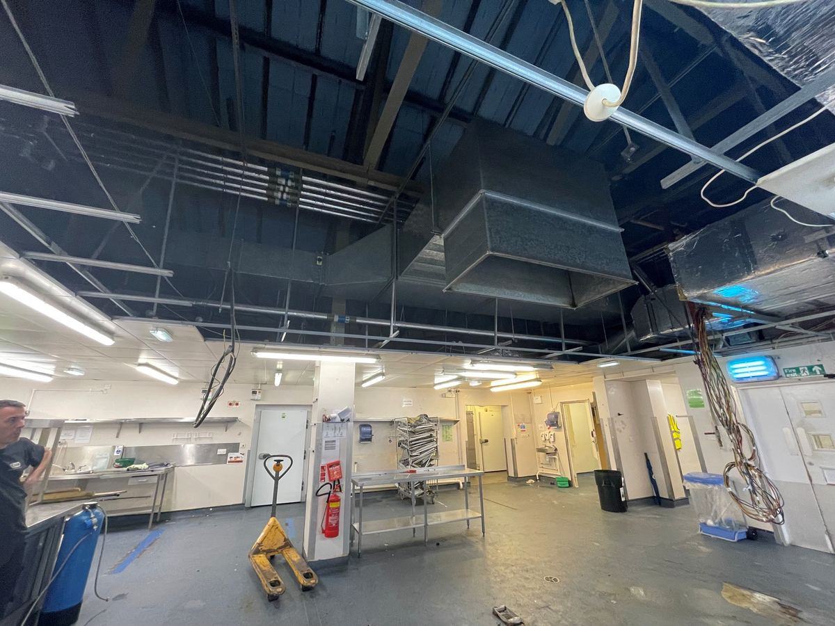 New 6-metre island extraction canopy being installed — East Midlands Conference Centre