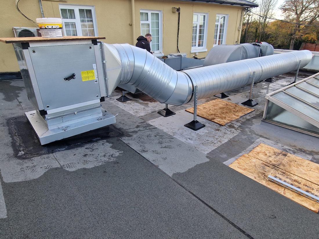 Rooftop extraction fan and ductwork installation by Castle Catering Engineers