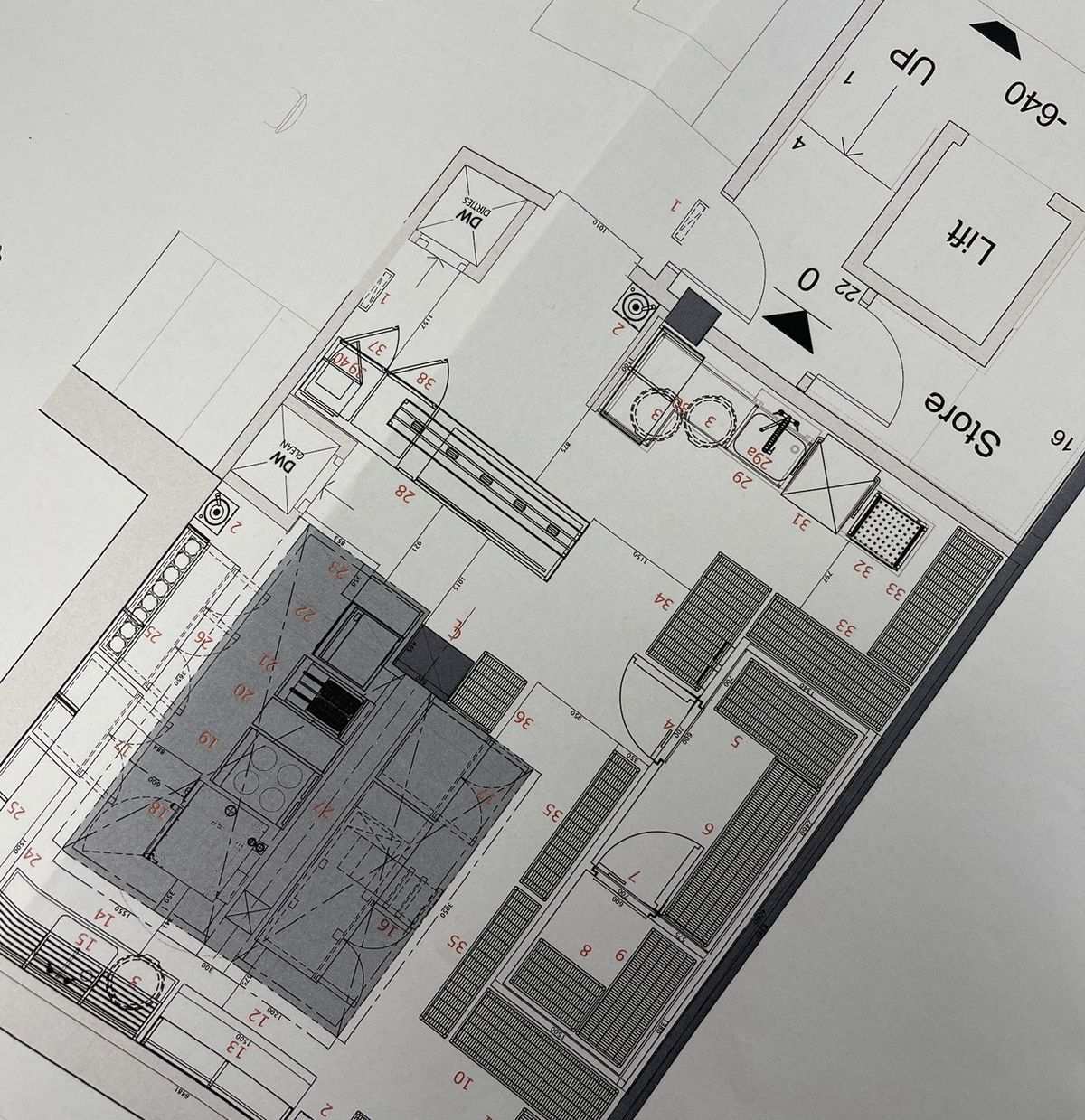 CCE commercial kitchen design plan — full floor plan with equipment numbering and dimensions