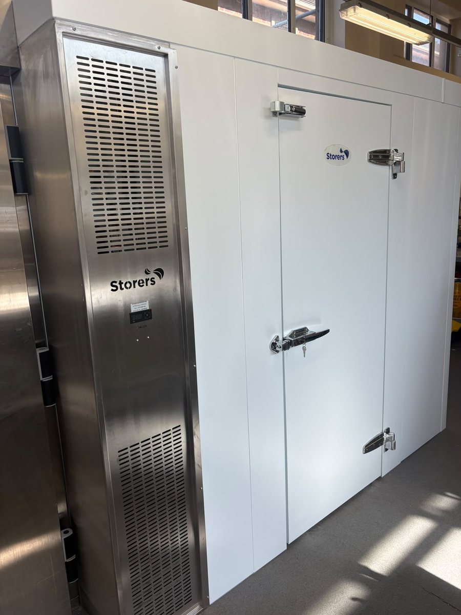 Storers cold room with integrated stainless steel monobloc refrigeration unit installed by Castle Catering Engineers